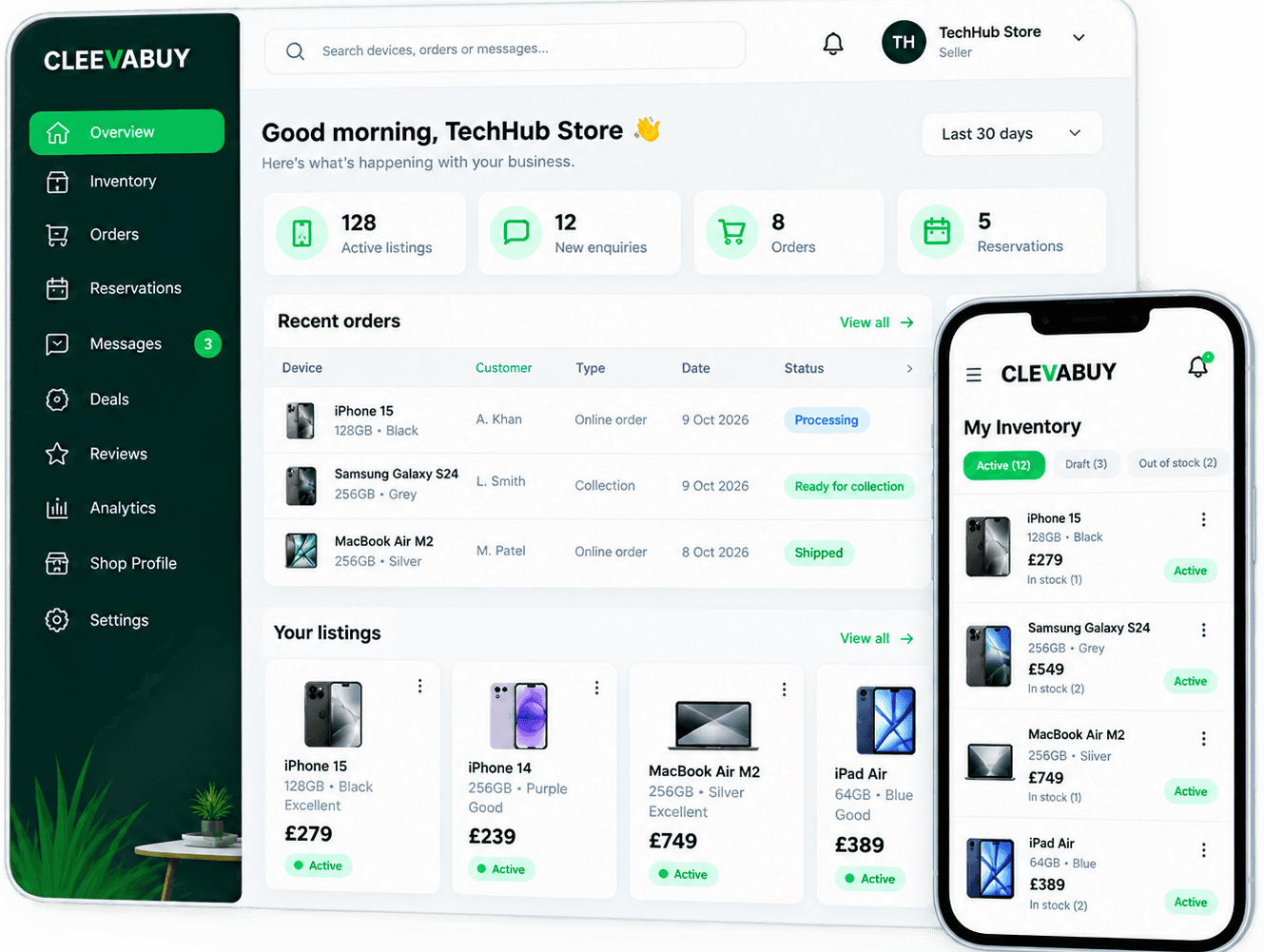 Clevabuy seller dashboard on laptop and mobile